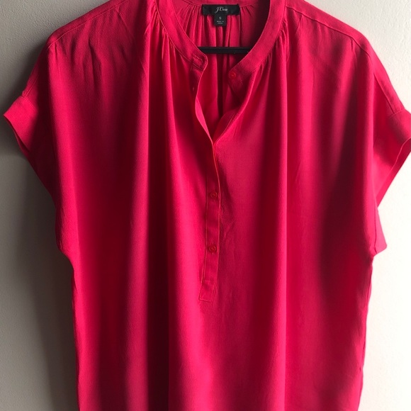 JCrew drapey popover shirt in bright rose - Picture 2 of 5